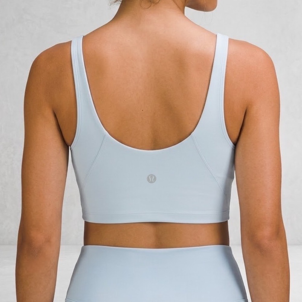 Lululemon Longline V Neck Sports Bra Yoga Pilates Blue Athleisure Sz 10
